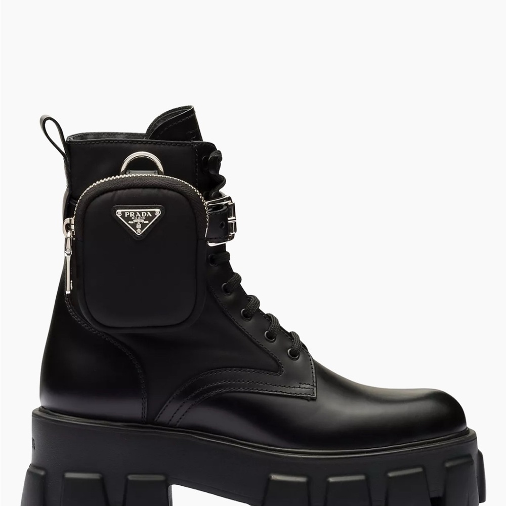 Prada Women's Black Leather Combat Boots